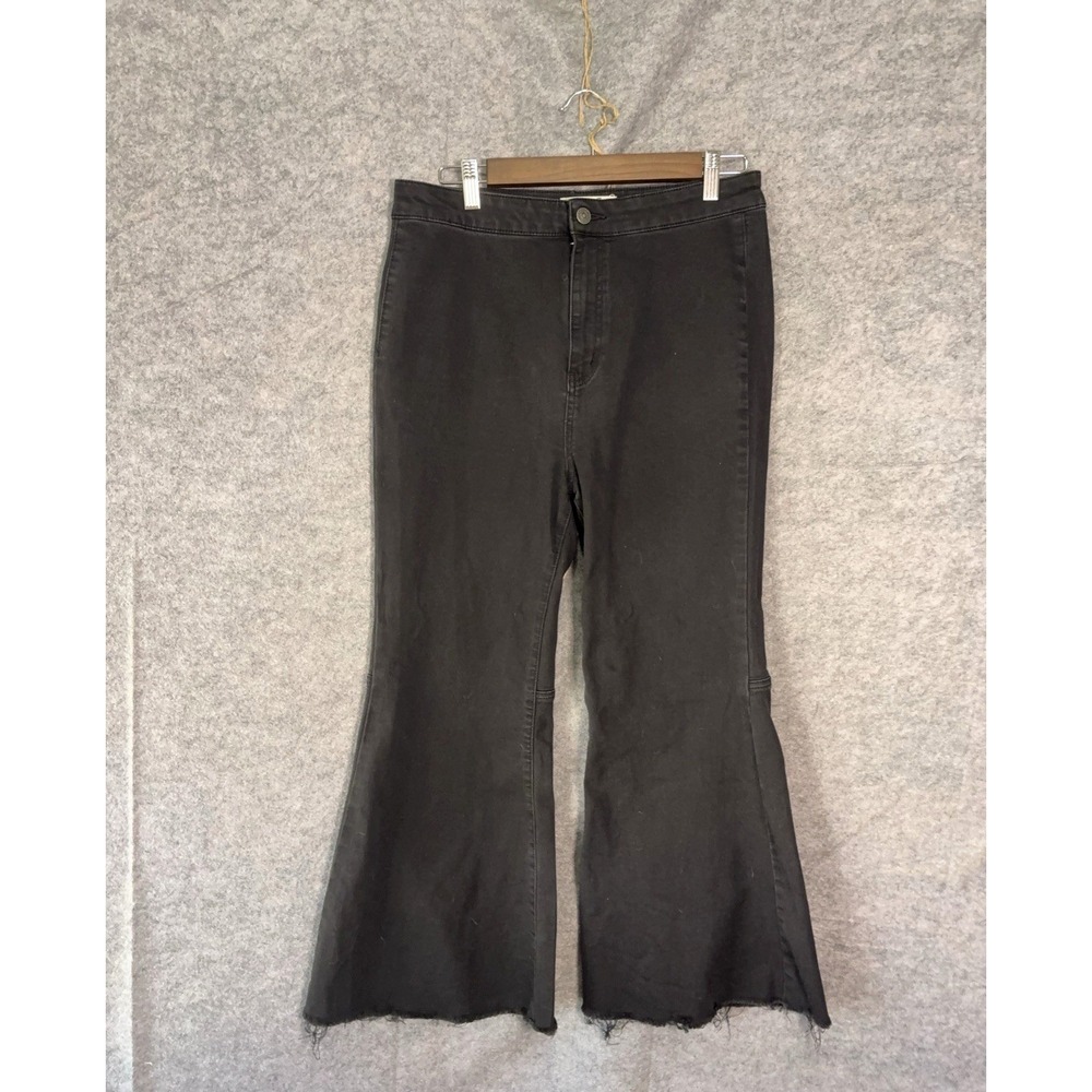 Free People Youthquake Flare Cropped Jeans Womens 31 Black Frayed Hem Bohoβ